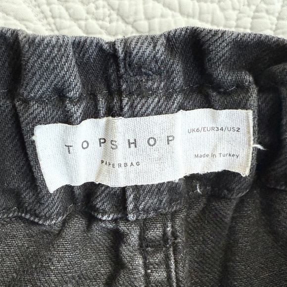 Topshop High Waisted Paperbag Black Denim Shorts Womens US 2 Cotton - Picture 5 of 10